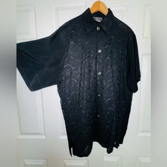 Versace Intensive Black Silk Jacquard Vintage Shirt Medusa Buttons Size 1X Y2K - Picture 1 of 14